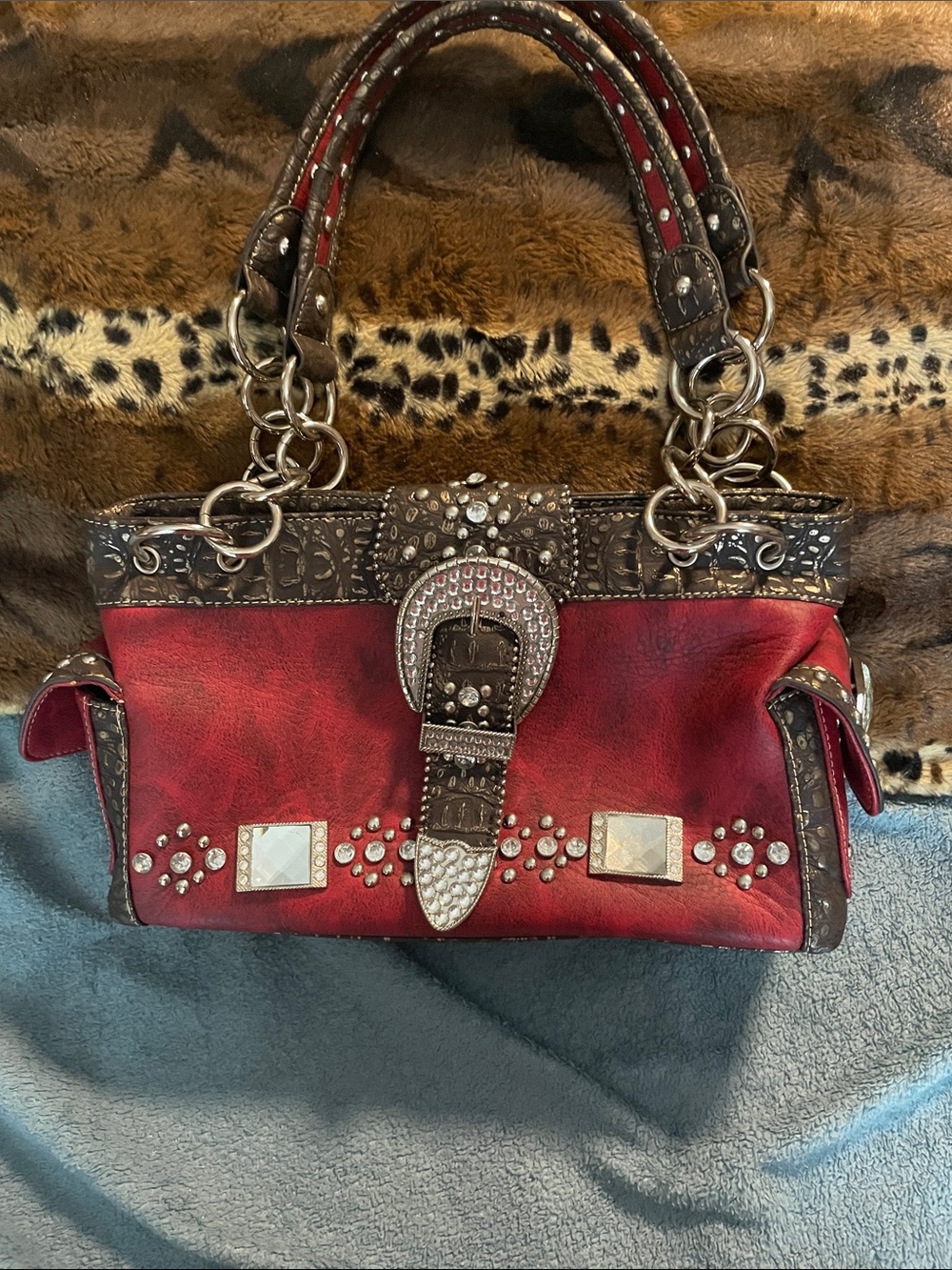 Montana West Red and Brown Studded Western Satchel